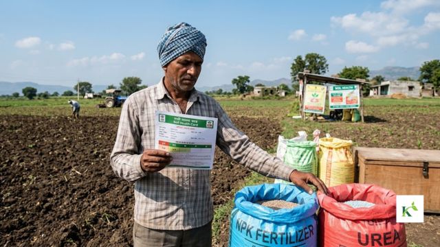 A farmer holding a printed Soil Health Card